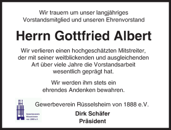 Traueranzeige von Gottfried Albert von Trauerportal Rhein Main Presse