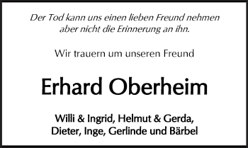 Traueranzeige von Erhard Oberheim von  Kreisanzeiger