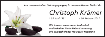 Traueranzeige von Christoph Krämer von  Kreisanzeiger