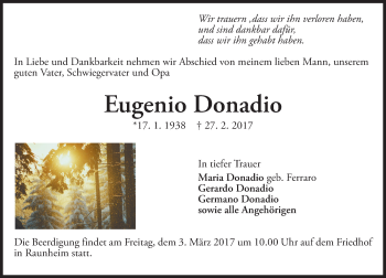 Traueranzeige von Eugenio Donadio von Trauerportal Rhein Main Presse