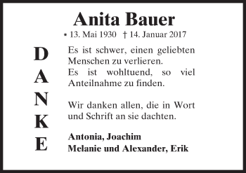 Traueranzeige von Anita Bauer von  Camberger Anzeiger