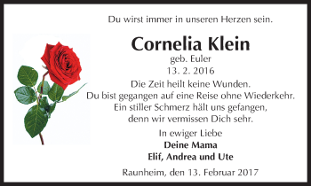 Traueranzeige von Cornelia Klein von Trauerportal Rhein Main Presse