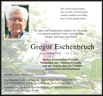 Traueranzeige von Gregor Eschenbruch von VRM Trauer