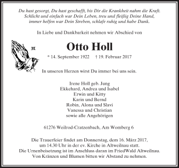 Traueranzeige von Otto Holl von  Usinger Anzeiger