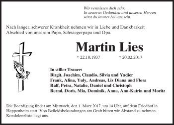 Traueranzeige von Martin Lies von Trauerportal Echo Online