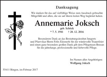 Traueranzeige von Annemarie Joksch von Trauerportal Rhein Main Presse