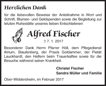 Traueranzeige von Alfred Fischer von  Kreisanzeiger