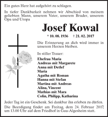 Traueranzeige von Josef Kowal von Trauerportal Rhein Main Presse