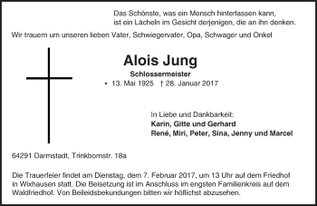 Traueranzeige von Alois Jung von Trauerportal Echo Online