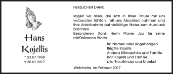 Traueranzeige von Hans Kojellis von  Usinger Anzeiger