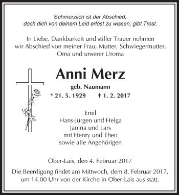 Traueranzeige von Anni Merz von  Kreisanzeiger