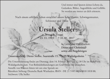Traueranzeige von Ursula Steller von Trauerportal Rhein Main Presse
