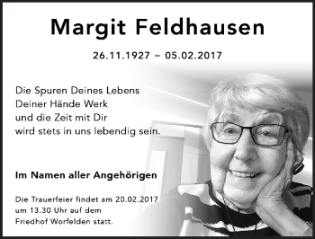 Traueranzeige von Margit Feldhausen von Trauerportal Echo Online