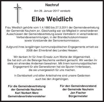 Traueranzeige von Elke Weidlich von Trauerportal Rhein Main Presse