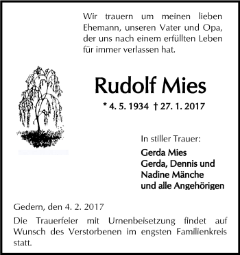 Traueranzeige von Rudolf Mies von  Kreisanzeiger
