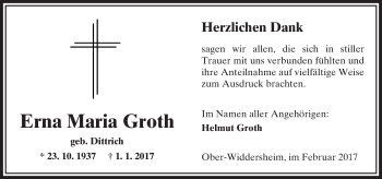 Traueranzeige von Erna Maria Groth von  Kreisanzeiger