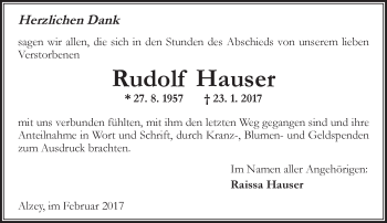 Traueranzeige von Rudolf Hauser von Trauerportal Rhein Main Presse