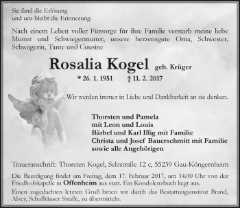 Traueranzeige von Rosalia Kogel von Trauerportal Rhein Main Presse