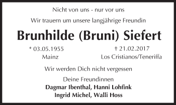 Traueranzeige von Brunhilde Bruni Siefert von Trauerportal Rhein Main Presse