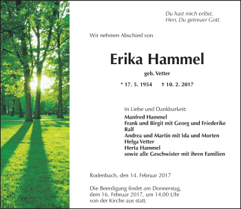 Traueranzeige von Erika Hammel von  Kreisanzeiger