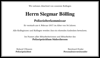 Traueranzeige von Siegmar Bölling von  Kreisanzeiger