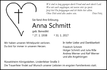 Traueranzeige von Anna Schmitt von Trauerportal Rhein Main Presse