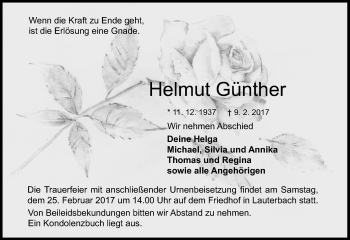 Traueranzeige von Helmut Günther von VRM Trauer
