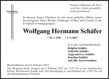 Traueranzeige von Wolfgang Hermann Schäfer von Trauerportal Rhein Main Presse