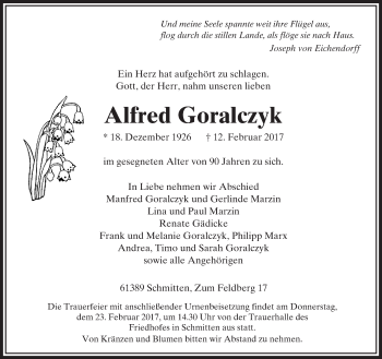 Traueranzeige von Alfred Goralczyk von  Usinger Anzeiger