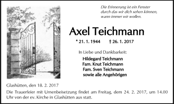 Traueranzeige von Axel Teichmann von  Kreisanzeiger