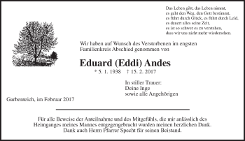 Traueranzeige von Eduard Andes von  Gießener Anzeiger