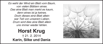 Traueranzeige von Horst Krug von Trauerportal Echo Online