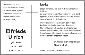 Traueranzeige von Elfriede Ulrich von  Kreisanzeiger