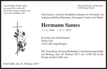 Traueranzeige von Hermann Sames von  Gießener Anzeiger