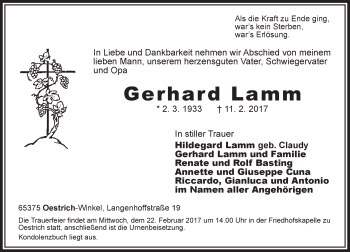 Traueranzeige von Gerhard Lamm von Trauerportal Rhein Main Presse