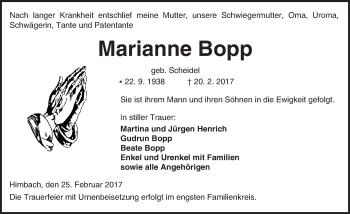 Traueranzeige von Marianne Bopp von  Kreisanzeiger