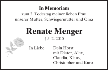 Traueranzeige von Renate Menger von Trauerportal Rhein Main Presse