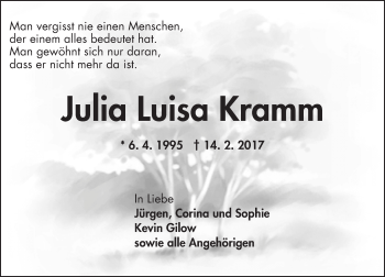 Traueranzeige von Julia Luisa Kramm von Trauerportal Rhein Main Presse