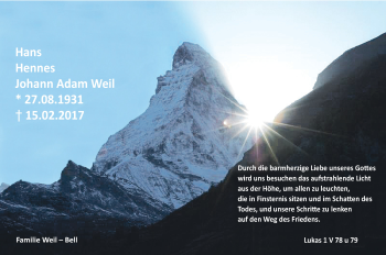 Traueranzeige von Hans Hennes Johann Adam Weil von Trauerportal Rhein Main Presse