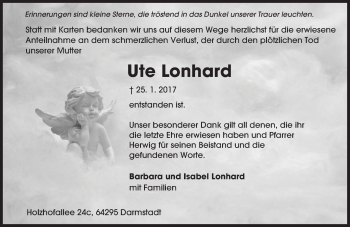 Traueranzeige von Ute Lonhard von Trauerportal Echo Online
