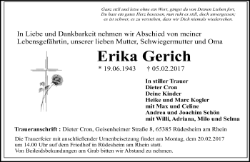 Traueranzeige von Erika Gerich von Trauerportal Rhein Main Presse