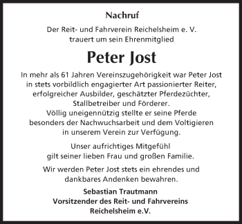 Traueranzeige von Peter Jost von Trauerportal Echo Online