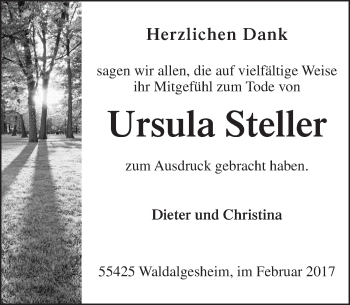 Traueranzeige von Ursula Steller von Trauerportal Rhein Main Presse