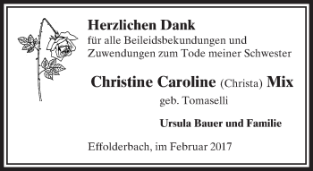 Traueranzeige von Christine Caroline Mix von  Kreisanzeiger