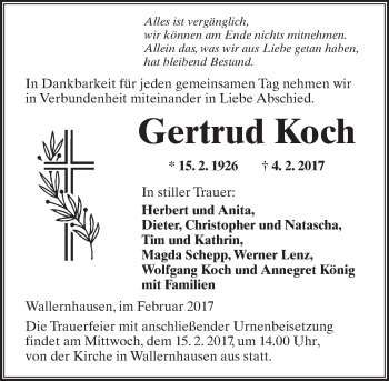 Traueranzeige von Gertrud Koch von  Kreisanzeiger