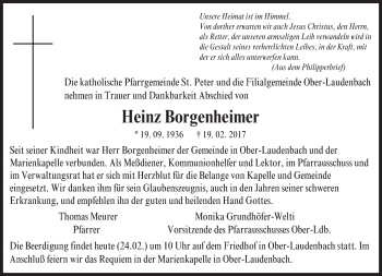 Traueranzeige von Heinz Borgenheimer von Trauerportal Echo Online