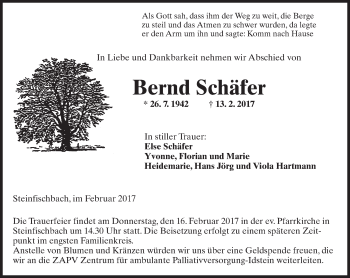 Traueranzeige von Bernd Schäfer von Trauerportal Rhein Main Presse