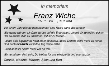Traueranzeige von Franz Wiche von  Camberger Anzeiger