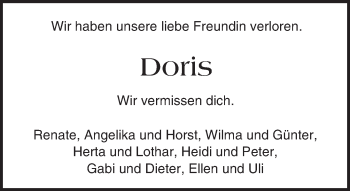 Traueranzeige von Doris  von Trauerportal Echo Online