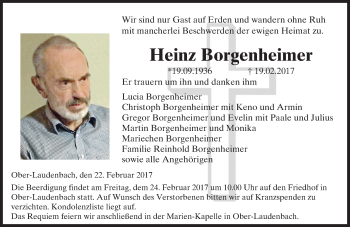 Traueranzeige von Heinz Borgenheimer von Trauerportal Echo Online